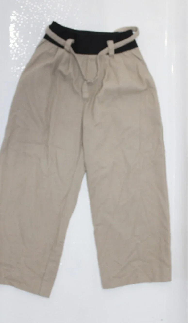 Zara Kids Beige Wide-Leg Pants with Black Elastic Waistband